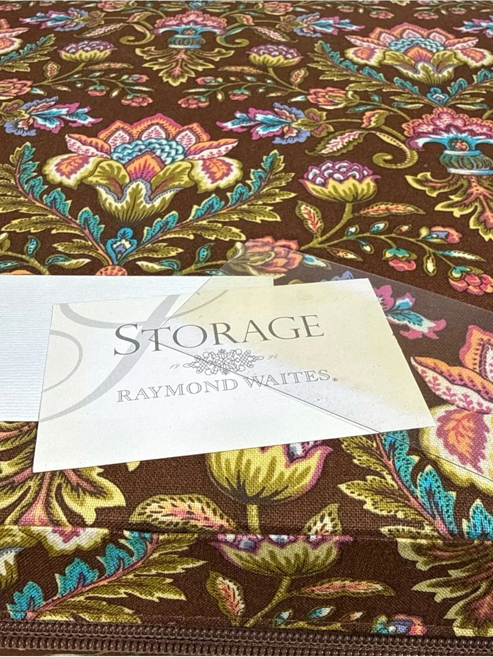 Vintage Raymond Waites Storage Box Paisley & Floral Fabric Zip Close 16” x 12”